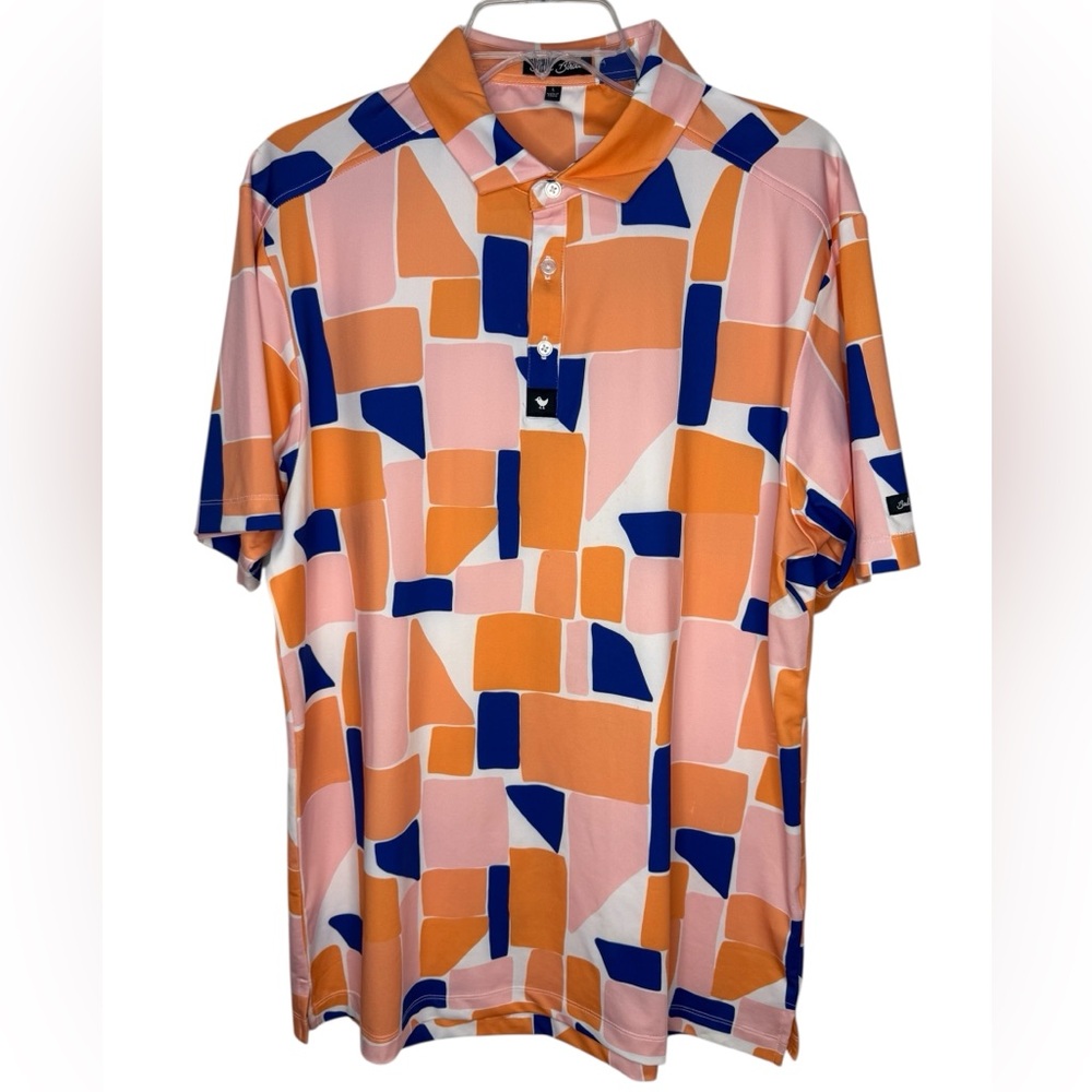 Bad Birdie Men’s Catalina Golf Polo Orange Pink Blue Size Large
